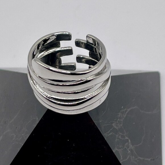 925 Sterling Stamped Adjustable Welded Stacked Wire Adjustable Boho Ring #1310 - Picture 5 of 12